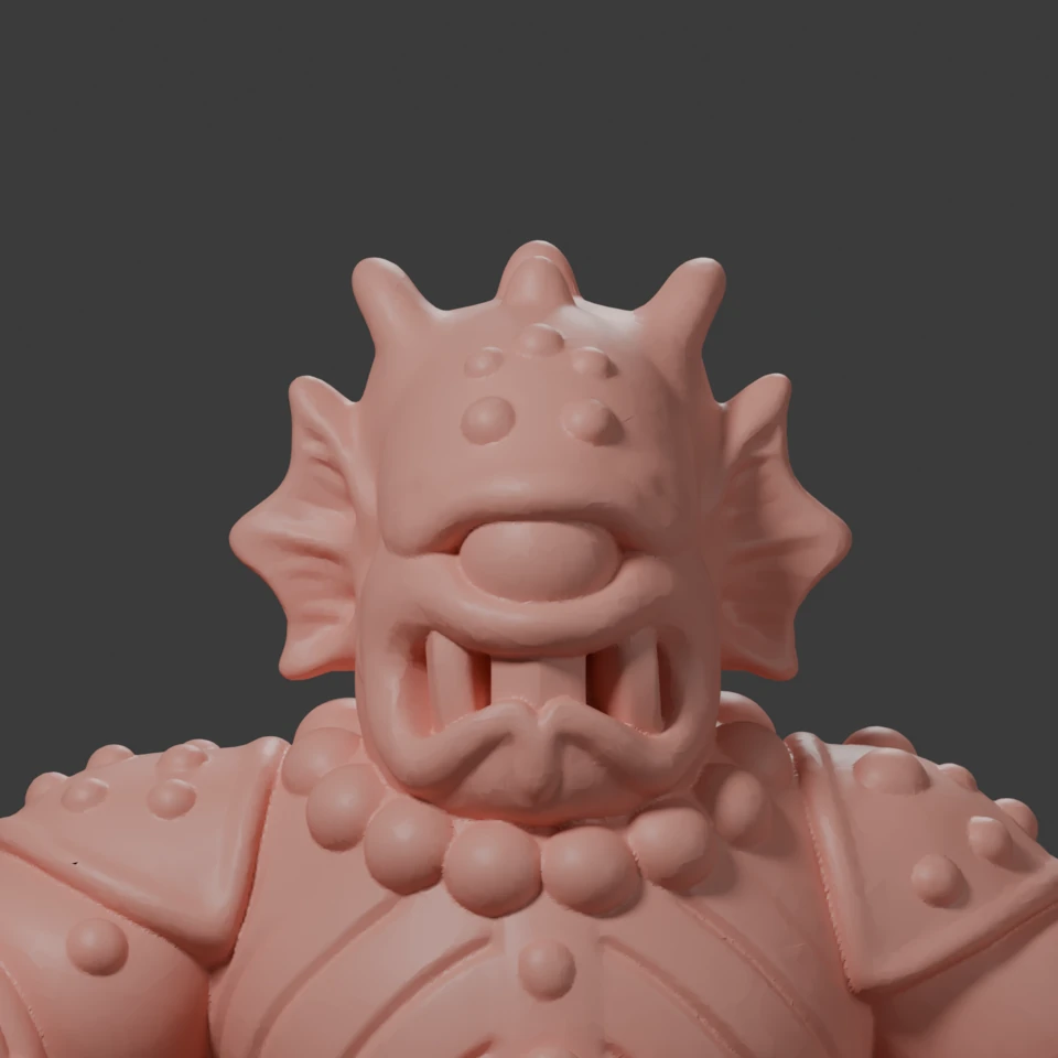 Front of the original cyclops head: the eye is a smooth dome and the teeth are joined into vertical bars.