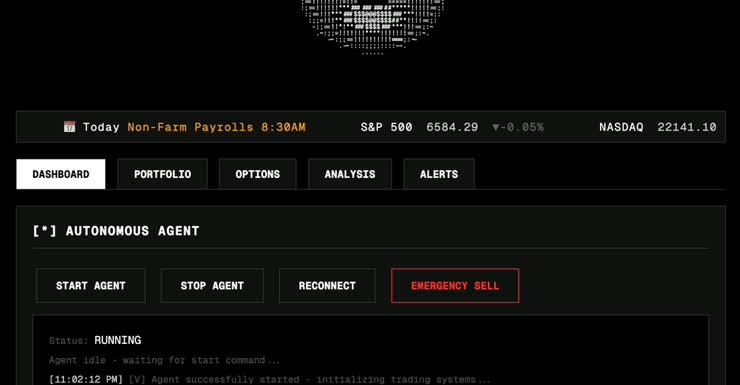Trading Buddy autonomous agent dashboard showing real-time market analysis