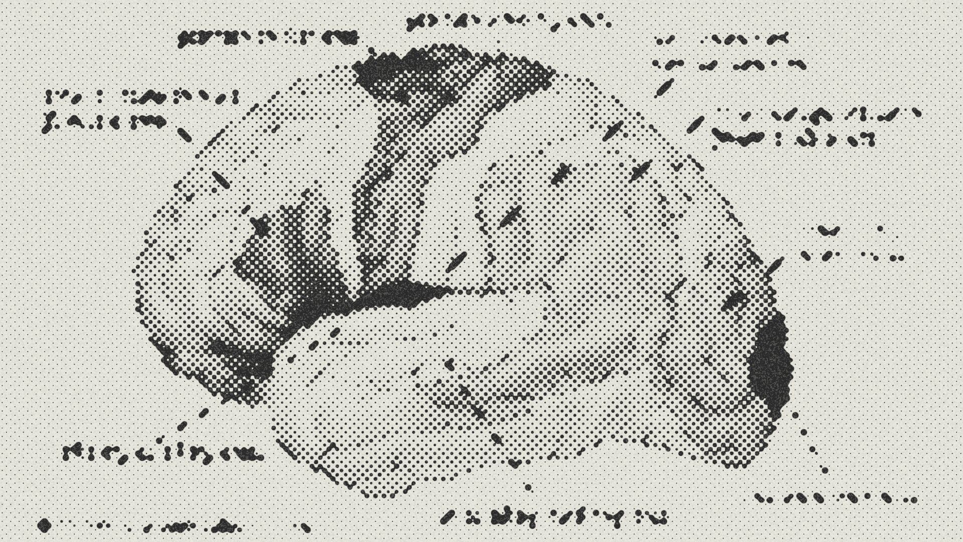 Paper halftone treatment of a brain illustration highlighting speech, auditory, sensory, and motor areas